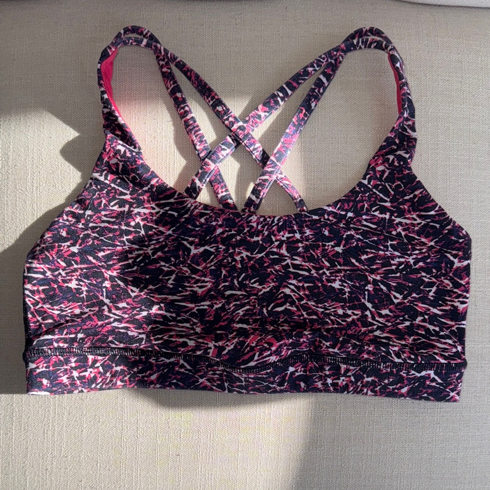 Lululemon Women's Pink and Black Strappy Sports Bra